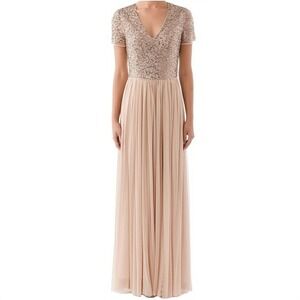 Maya‎ Deluxe Evening Gown US 2 Rose Gold Sequin V-Neck Floor Length Elegant Glam